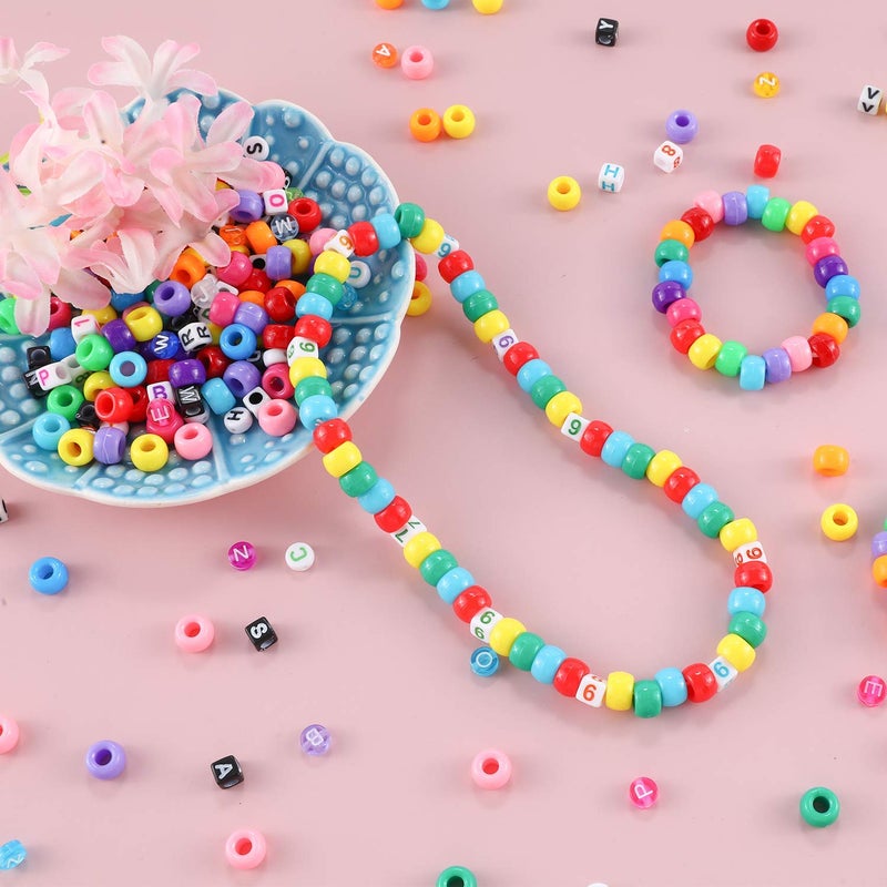 MAKERSLAND 1720+pcs Pony Beads Kit 1830pcs 6 Style Letter Alphabet Beads Rainbow Plastic Pony Bead Bulk Multicolor Kandi Bead Elastic String DIY Crafts Jewelry Making Kit for Bracelets Necklaces - Image 5